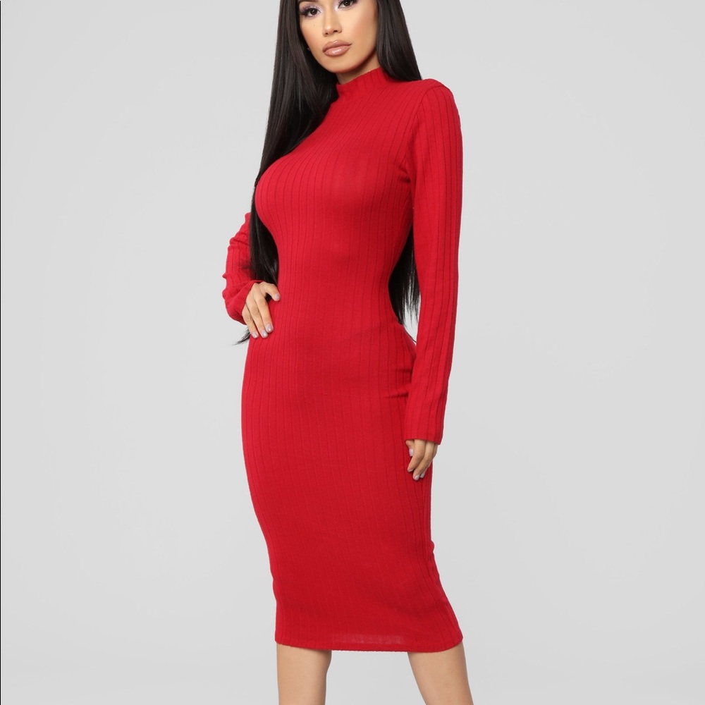 Red turtleneck dress